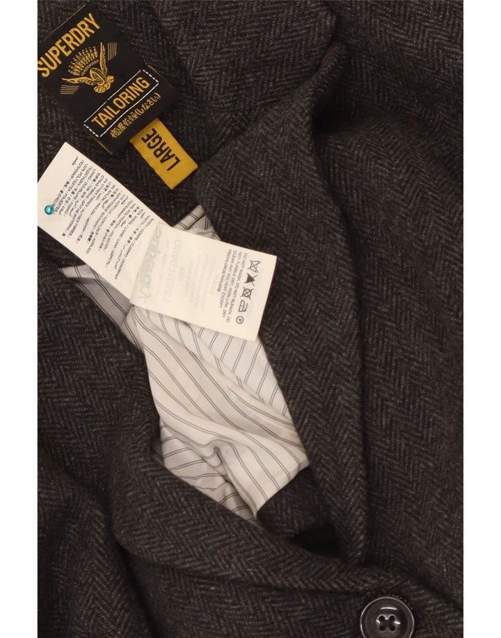 Jaqueta blazer feminina Superdry com 2 botões Reino Unido 14 grande lã espinha de peixe cinza