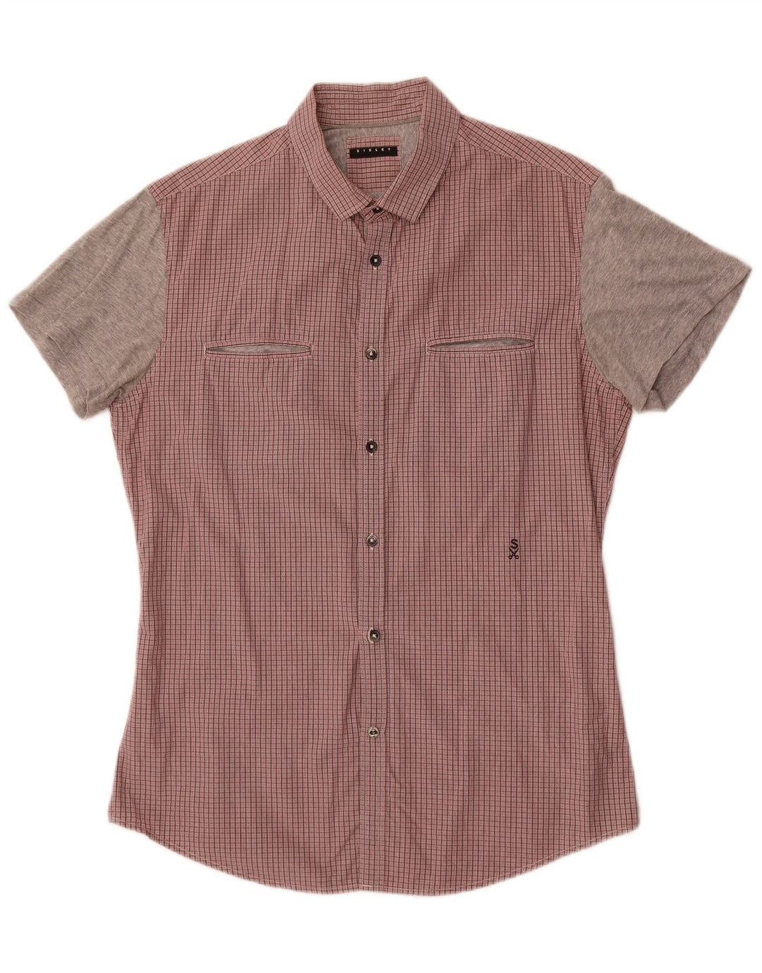 Camisa masculina Sisley de manga curta grande algodão xadrez vermelho