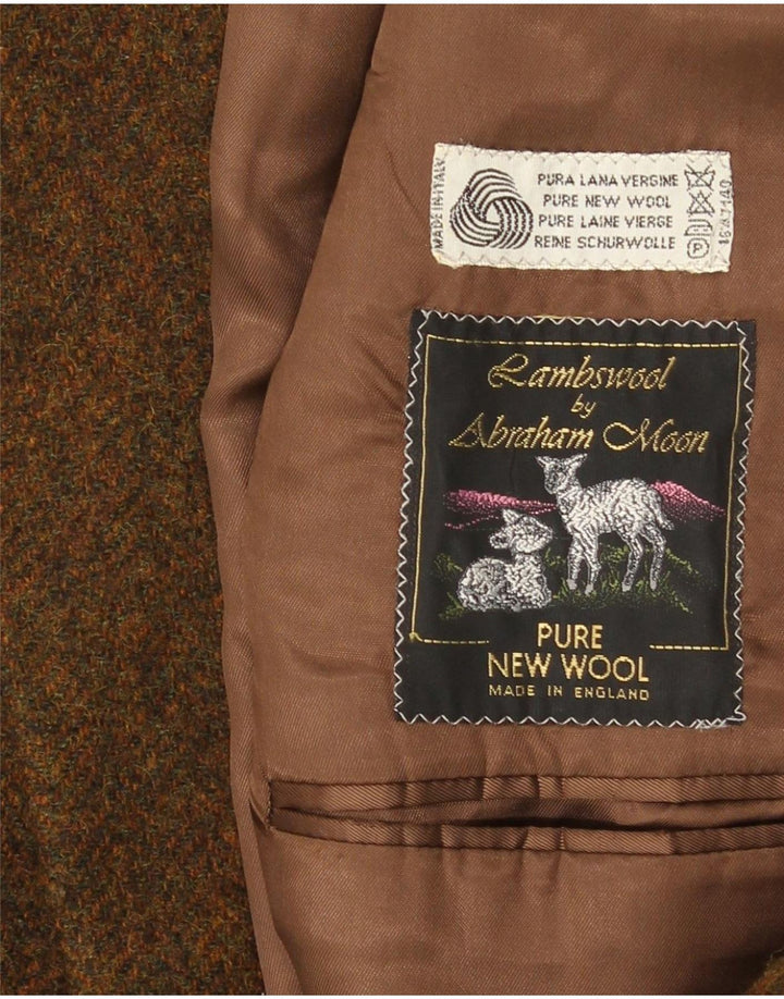 Jaqueta blazer masculina vintage com 2 botões IT 48 lã virgem manchada marrom médio