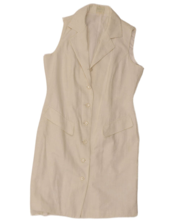 Vestido camisa feminino sem mangas C&A UK 14 médio branco poliéster