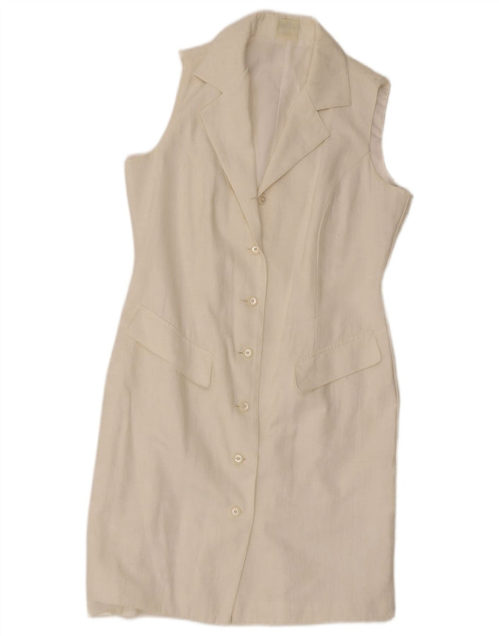 Vestido camisa feminino sem mangas C&A UK 14 médio branco poliéster