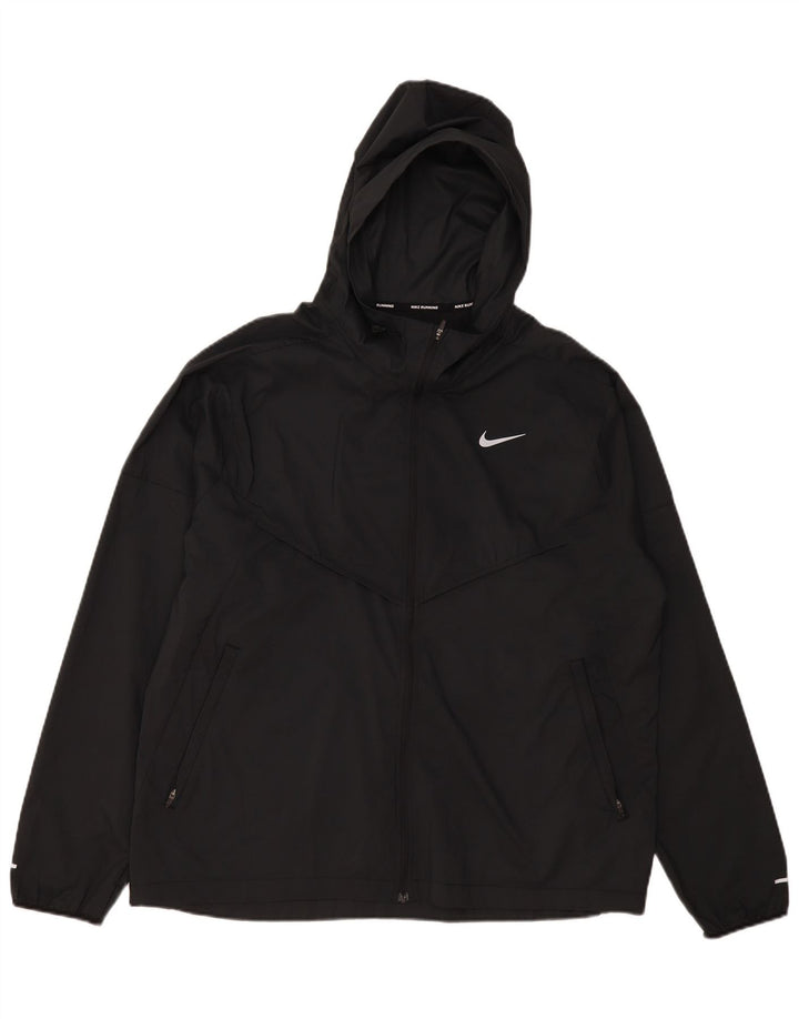 Jaqueta masculina Nike com capuz e jaqueta grande de poliéster preto