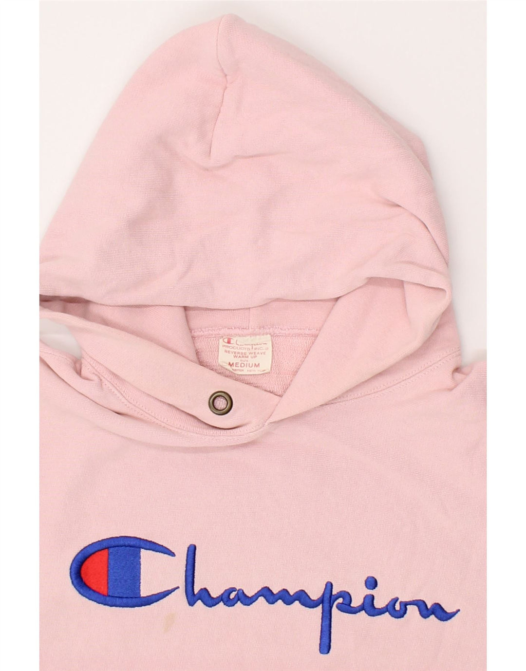 CHAMPION Womens Graphic Hoodie Jumper UK 14 Medium Pink Cotton Vintage Champion and Second-Hand Champion from Messina Hembry 