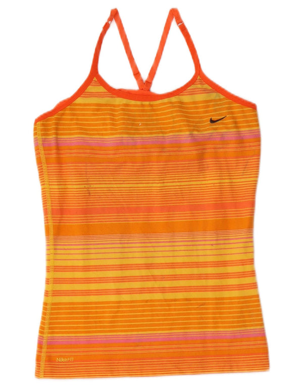 Nike Womens Dri Fit Vest Top UK 14/16 Grande Laranja Listrado Algodão