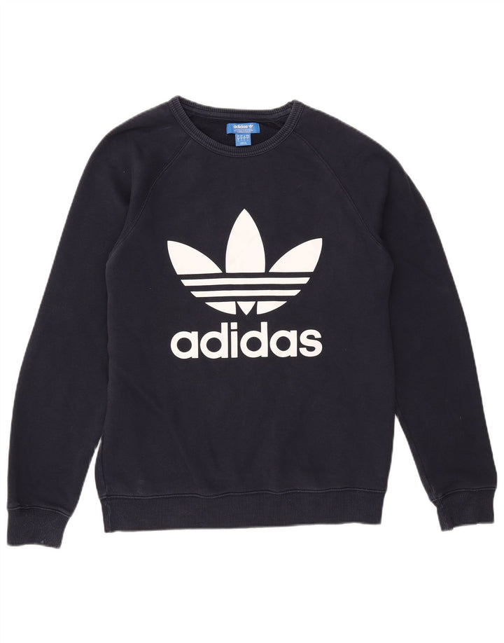Adidas Mens Graphic Moletom Jumper Pequeno Algodão Azul Marinho