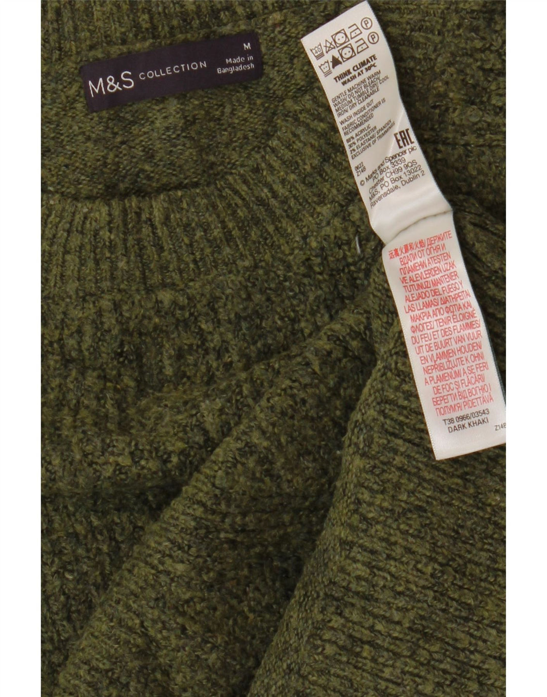 Suéter feminino Marks & Spencer com gola redonda Reino Unido 14 médio verde manchado
