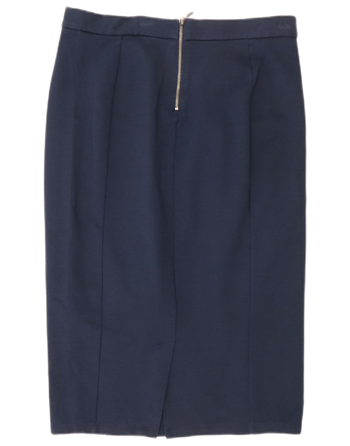 Saia midi feminina Marks & Spencer Reino Unido 12 médio W30 azul marinho poliamida