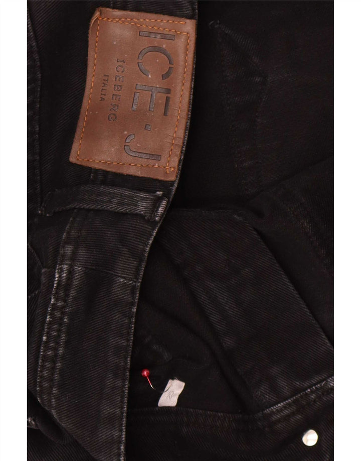 Jeans femininos cortados retos Iceberg W29 L25 algodão preto