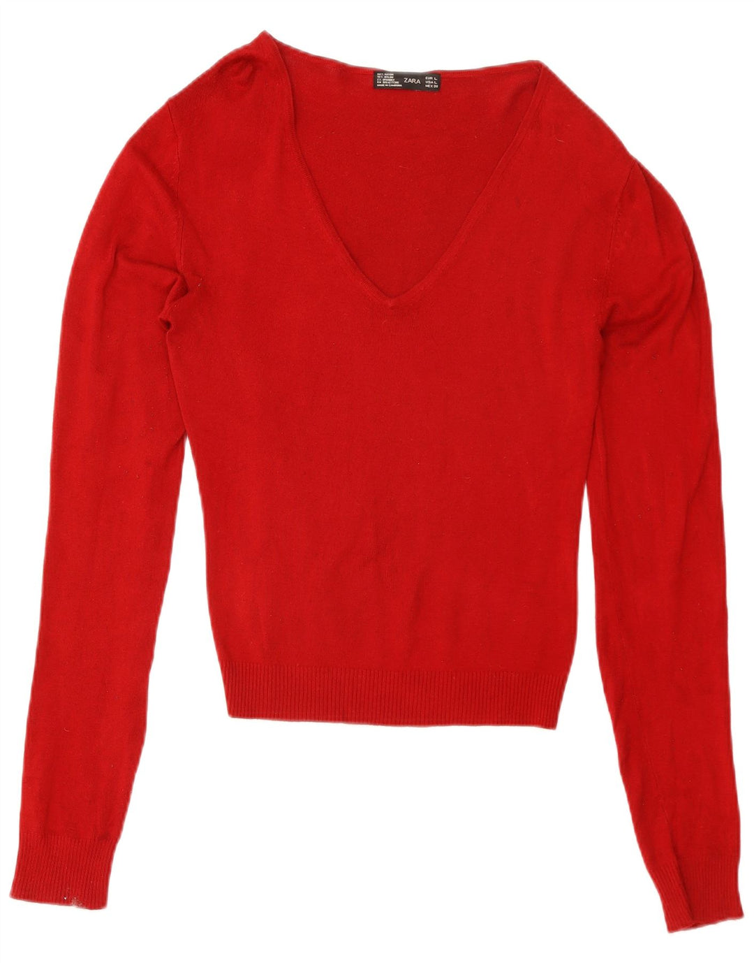 Suéter feminino Zara com decote em V Reino Unido 14 grande rayon vermelho
