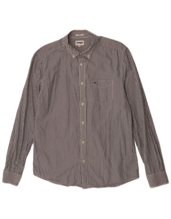 Camisa masculina Wrangler Regular Fit cinza médio algodão listrado
