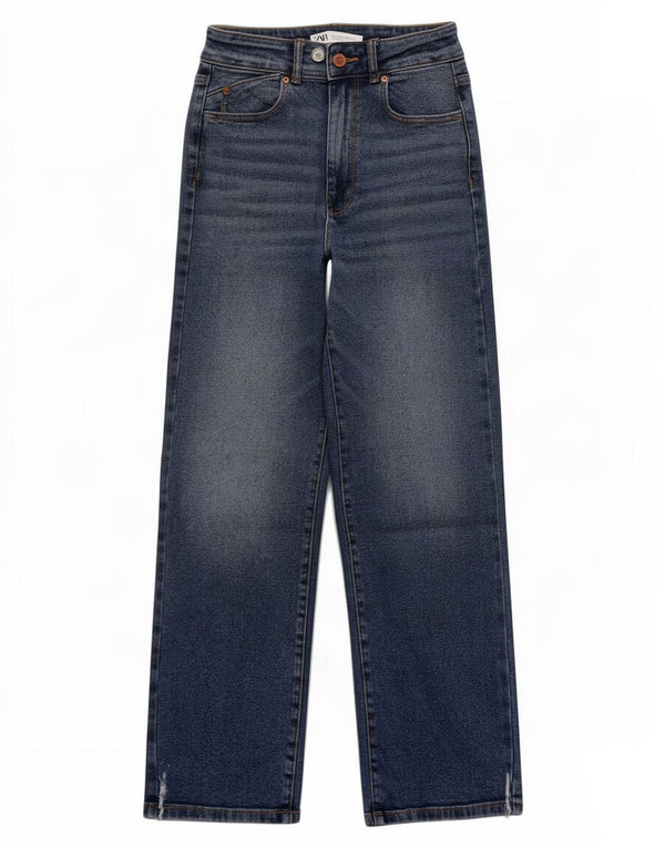 Zara Jeans feminino de cintura alta EU 34 2XS W24 L27 Azul marinho algodão