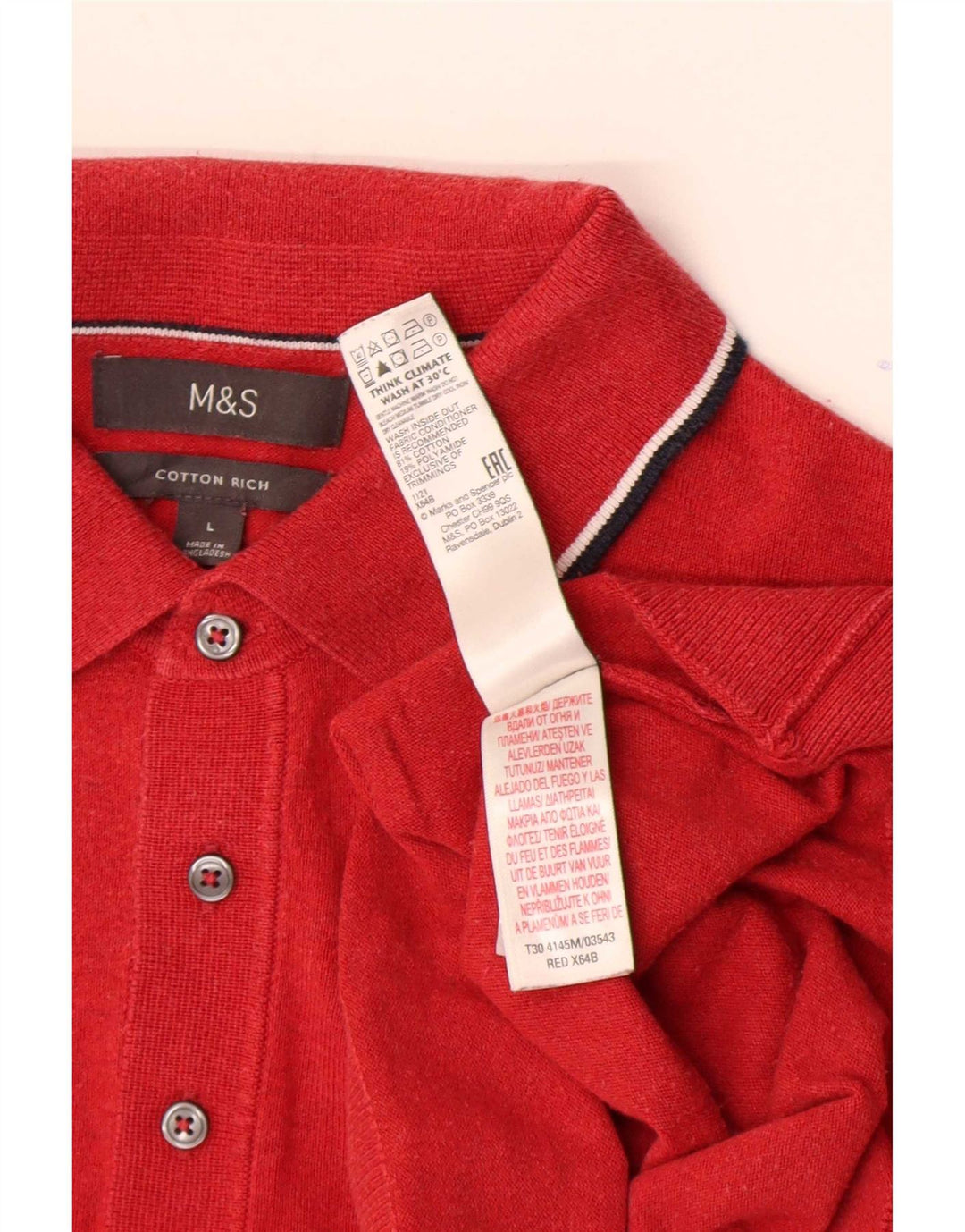 Suéter masculino Marks & Spencer com gola polo grande listrado vermelho