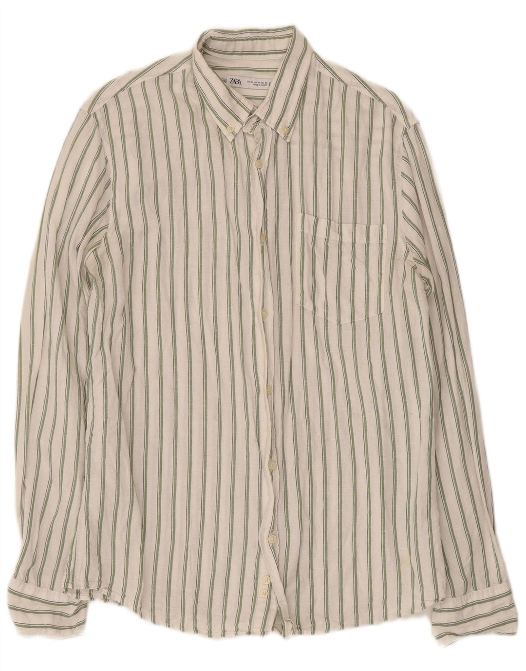 Camisa masculina Zara de linho listrado branco médio