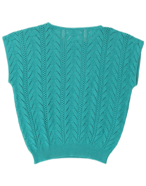 Colete feminino vintage regata UK 18 XL algodão turquesa