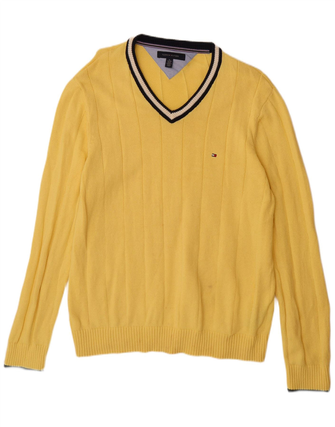 Suéter masculino TOMMY HILFIGER com decote em V XL de algodão amarelo