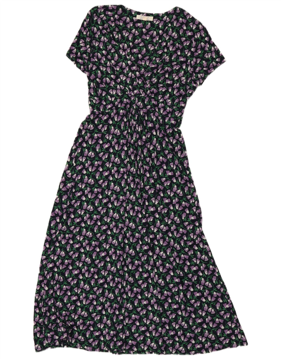 SEASALT Vestido maxi feminino UK 12 algodão floral preto médio
