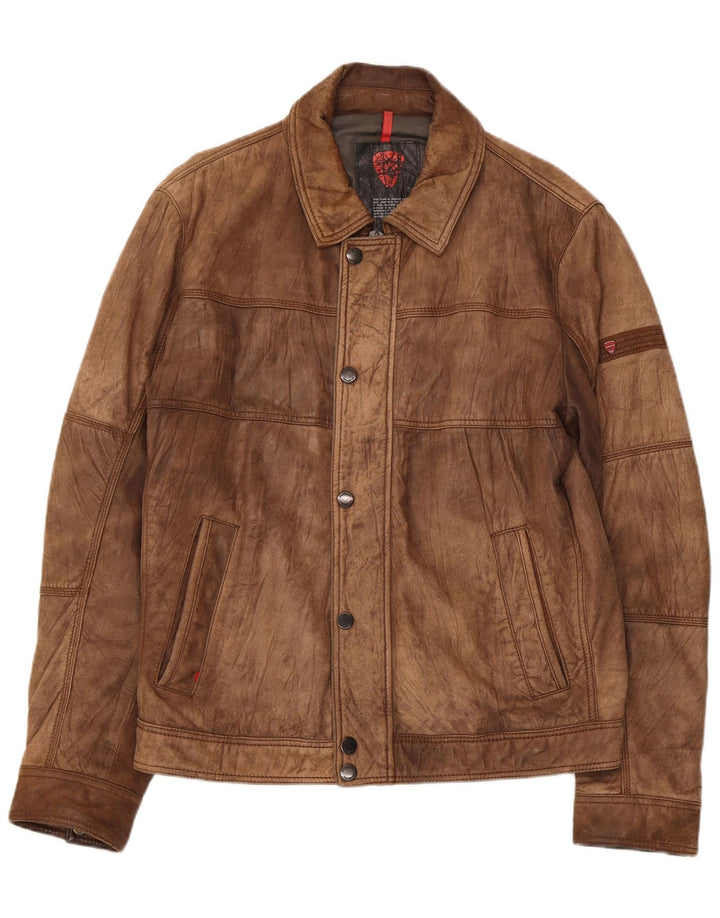 Jaqueta de couro masculina vintage IT 52 grande marrom