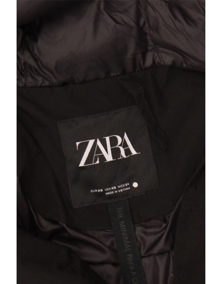 Sobretudo feminino com capuz oversized ZARA UK 6 XS preto nylon