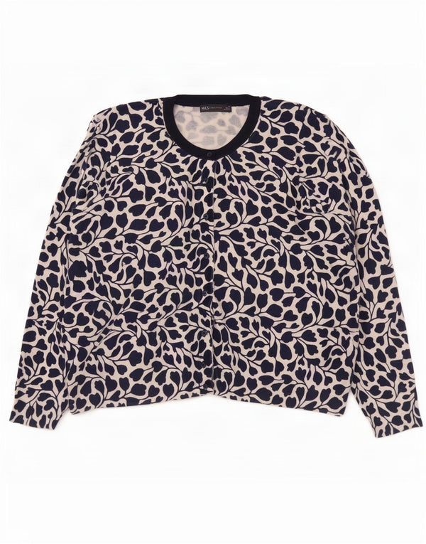 Suéter cardigã feminino Marks & Spencer Reino Unido 22 3XL azul marinho floral viscose