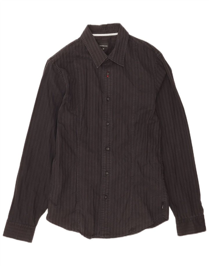 Camisa masculina Calvin Klein Jeans média preta listrada de algodão