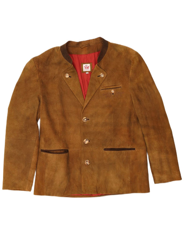 Jaqueta blazer masculina Spieth & Wensky Trachten com 3 botões de camurça EU 52 XL bege