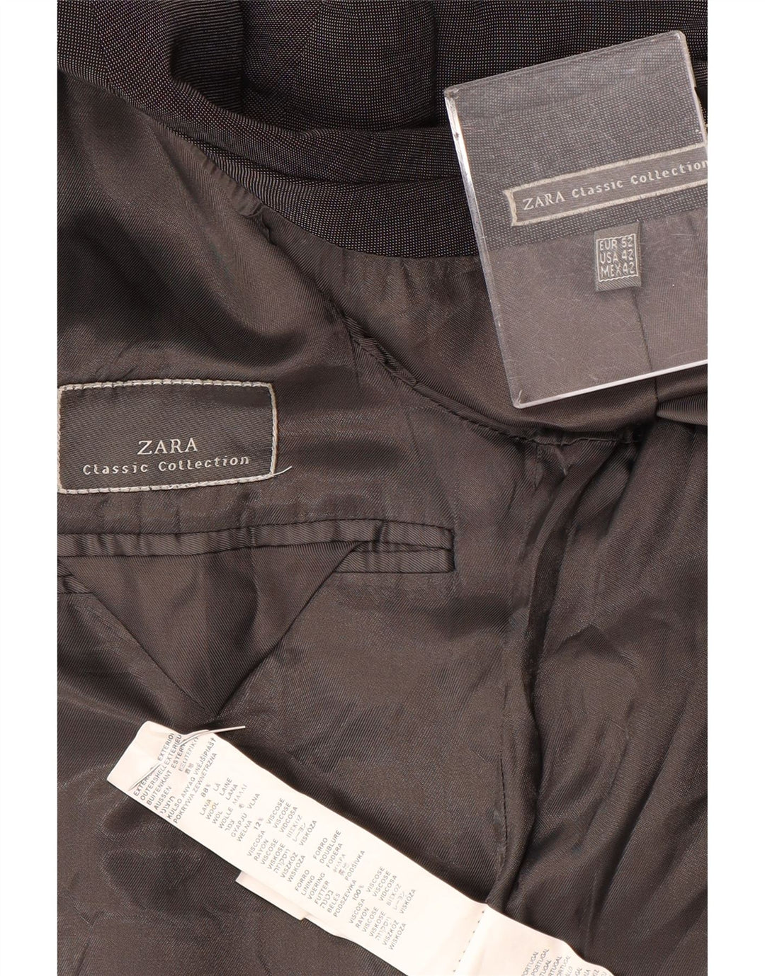 Jaqueta blazer masculina Zara com 3 botões EU 52 grande lã cinza