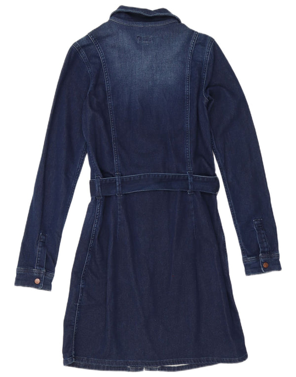 PEPE Jeans feminino índigo manga comprida vestido camisa jeans Reino Unido 8 pequeno azul marinho