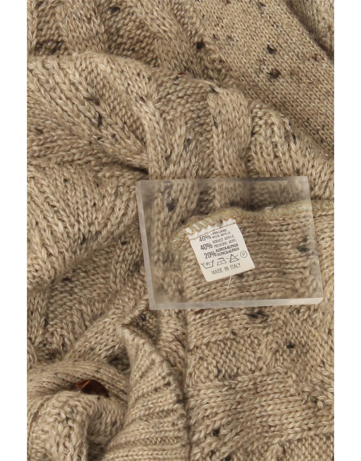 Suéter cardigã masculino vintage XL lã manchada bege
