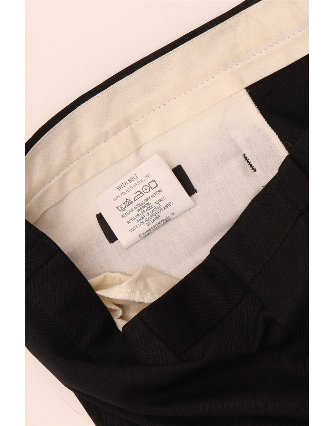Calça chino reta masculina Marks & Spencer W38 L29 poliéster preto