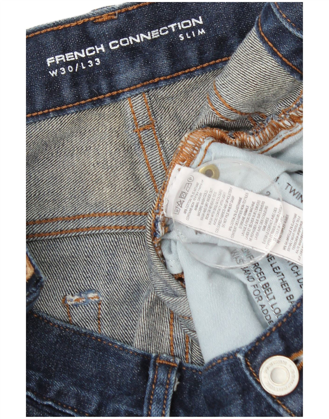 French Connection Mens Slim Jeans W30 L33 Azul Marinho Algodão
