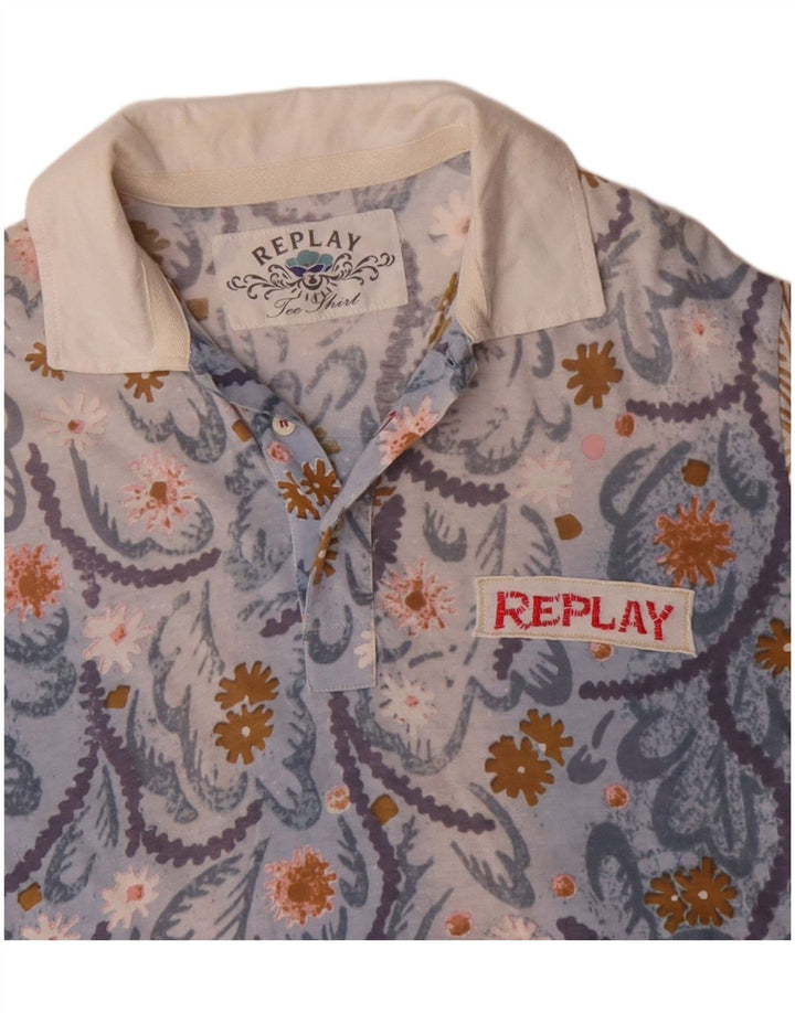 REPLAY Camisa polo masculina média de algodão floral multicolorido