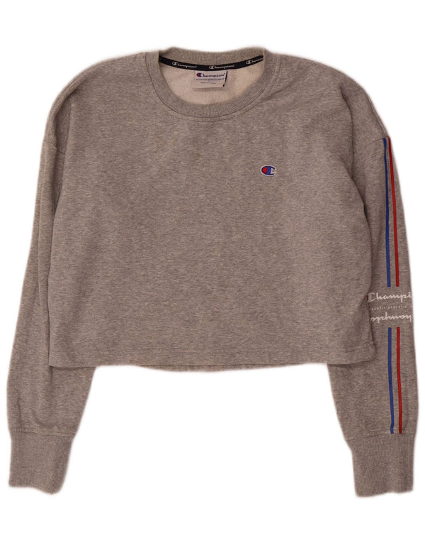 Champion moletom feminino cropped com estampa gráfica UK 14 cinza médio manchado
