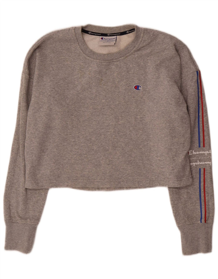 Champion moletom feminino cropped com estampa gráfica UK 14 cinza médio manchado