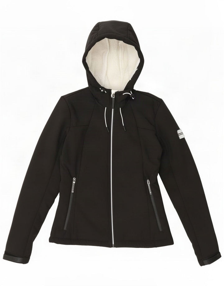 Jaqueta corta-vento feminina Superdry com capuz Reino Unido 10 pequeno poliéster preto