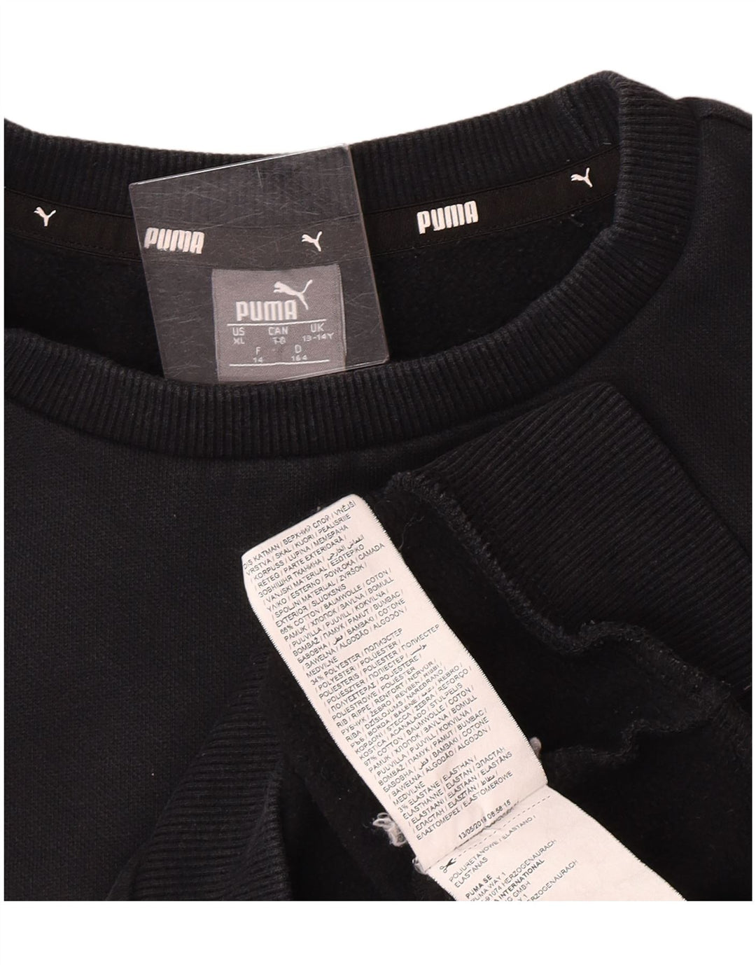 Puma Boys Graphic Sweatshirt Jumper 13-14 Anos Preto Algodão