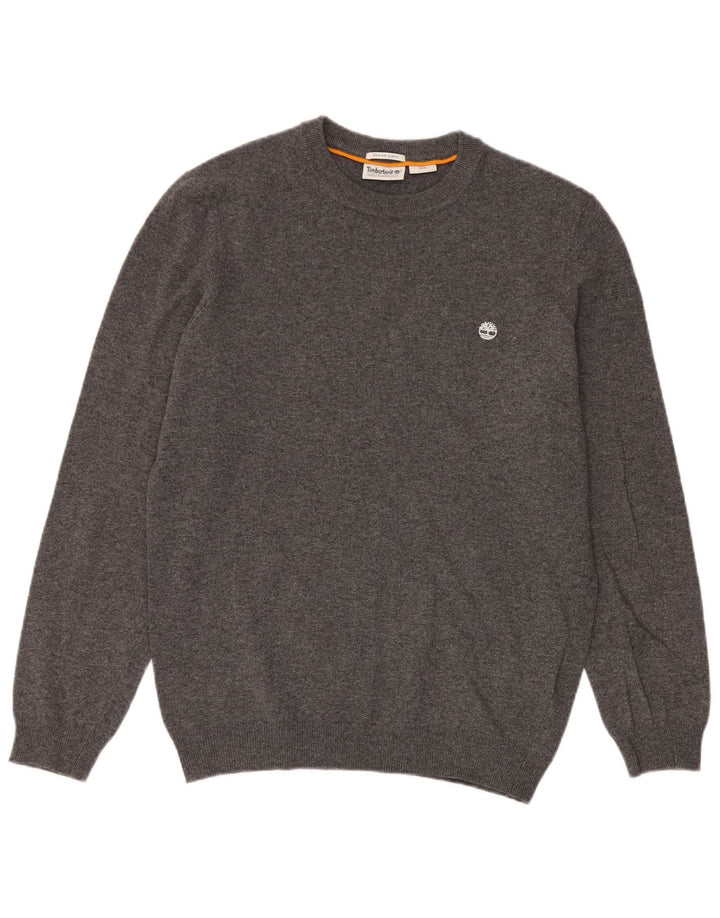 Suéter masculino Timberland com gola redonda e lã cinza médio