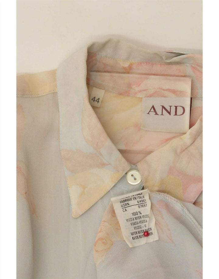 E Blusa Camisa Oversized Feminina IT 44 Viscose Floral Azul Médio