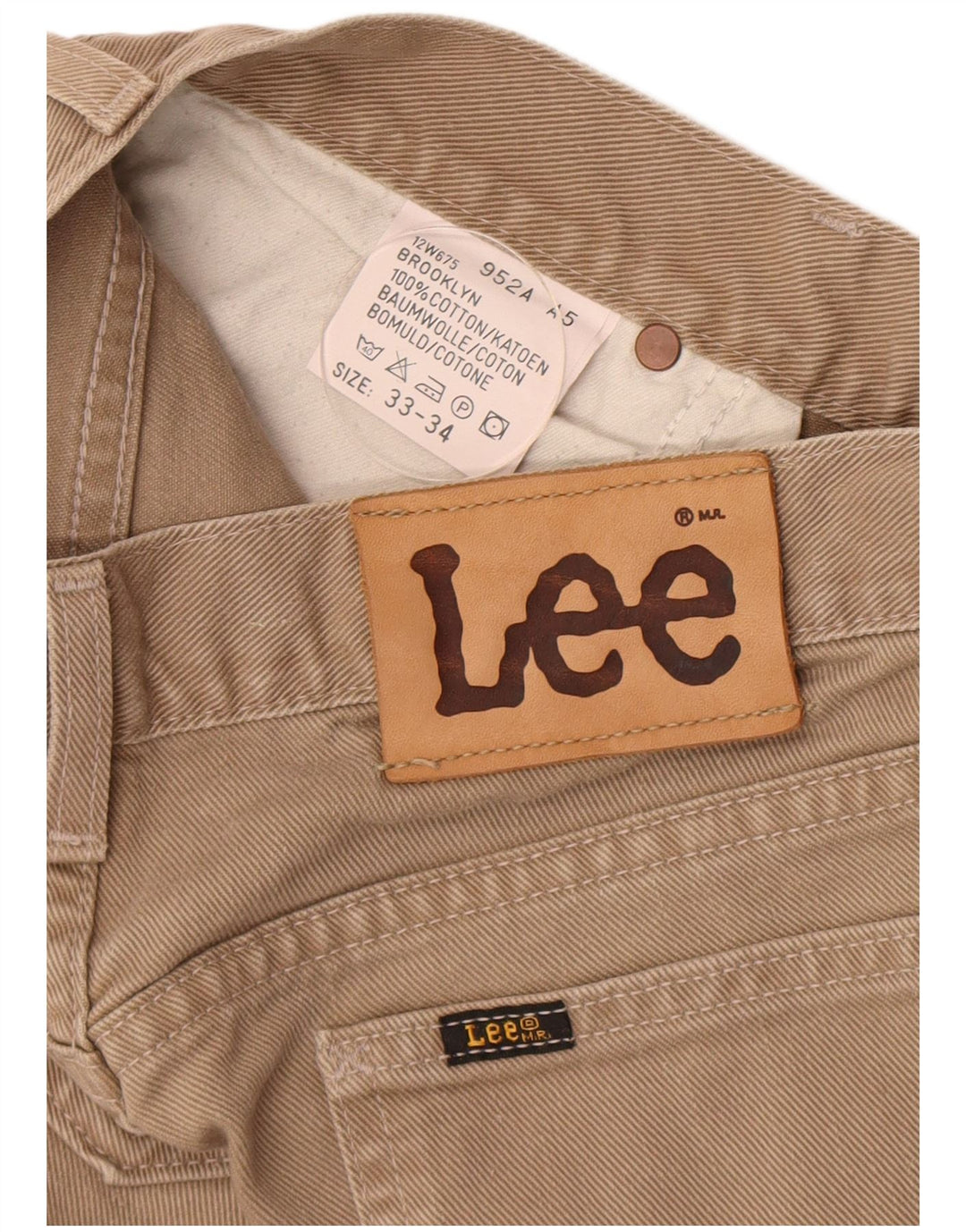 Lee Mens Brooklyn Straight Jeans W33 L34 Algodão Bege