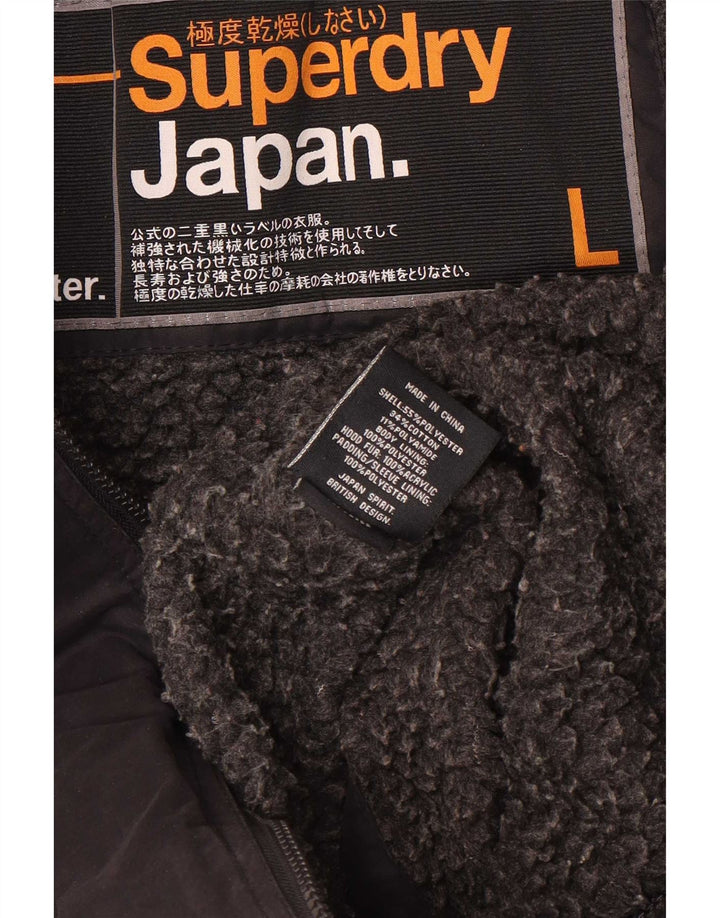 Jaqueta Parka com capuz feminina Superdry UK 14 grande poliéster preto
