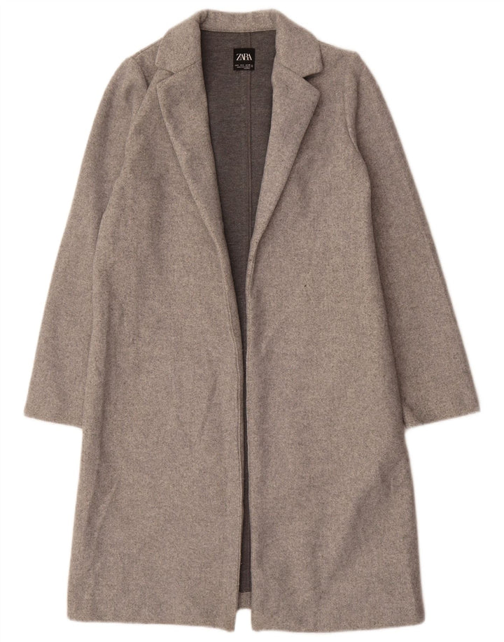 Sobretudo aberto feminino Zara UK 10 pequeno poliéster cinza