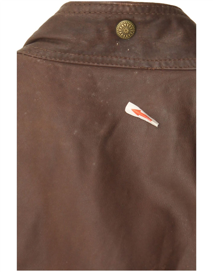 Colete utilitário de couro masculino vintage UK 40 grande marrom
