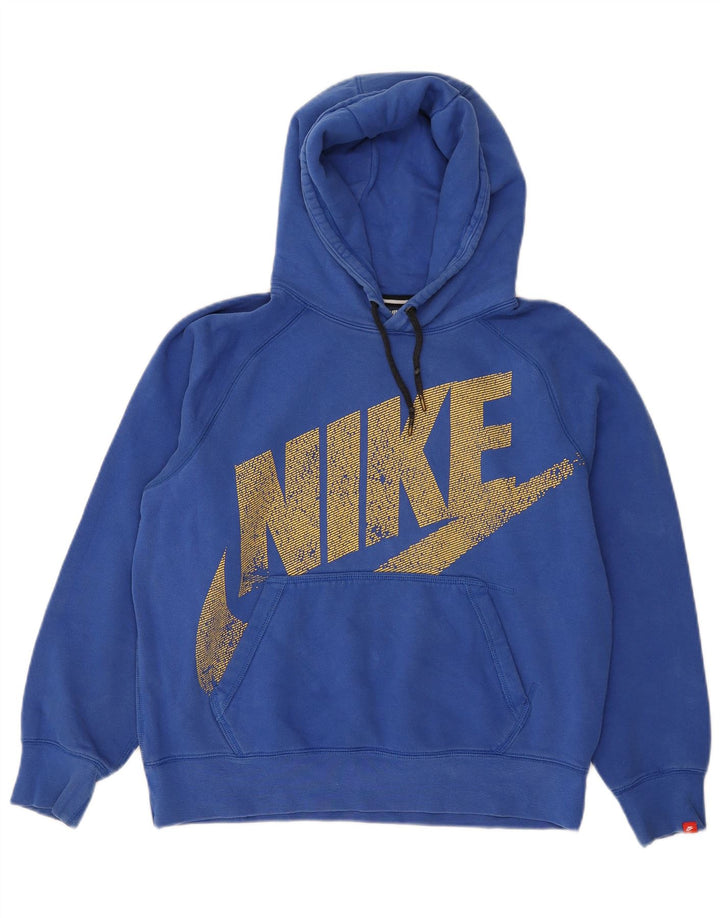 NIKE feminino oversized gráfico moletom com capuz UK 14 médio azul algodão