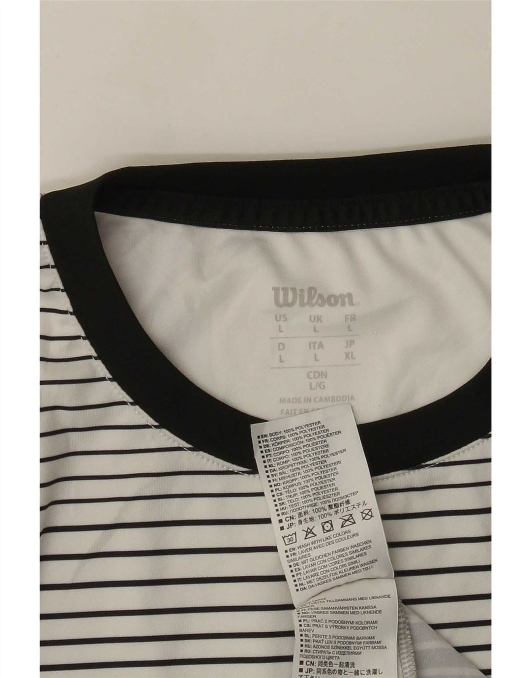 Camiseta masculina Wilson grande poliéster listrado branco