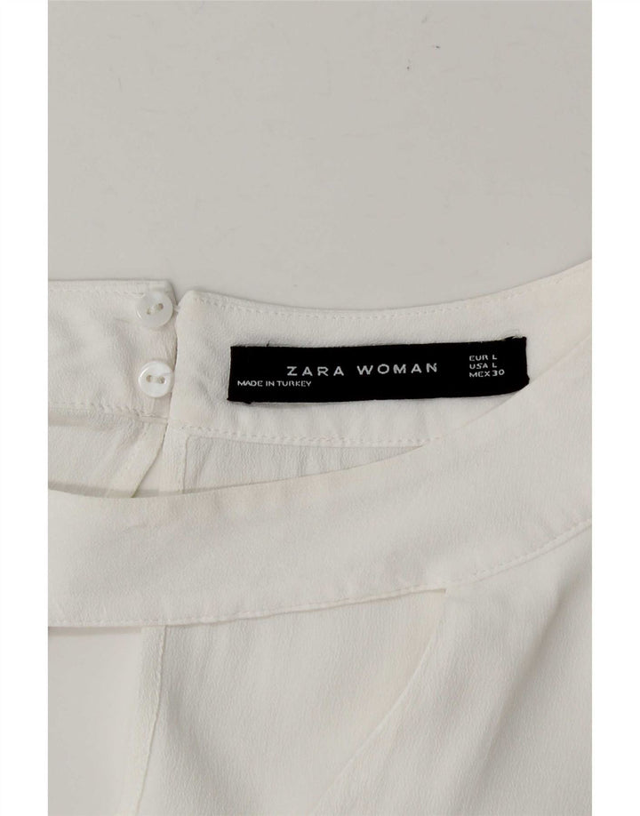 Zara blusa feminina manga 3/4 top UK 16 grande branco