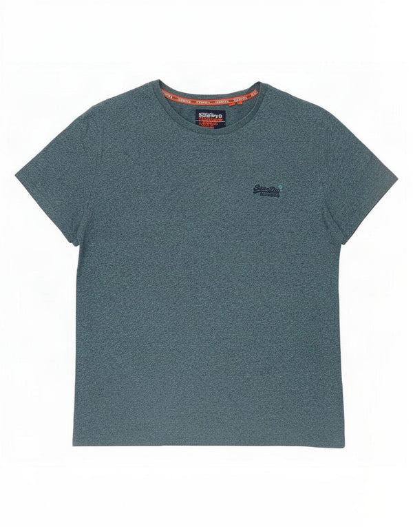 Camiseta masculina Superdry Top grande algodão manchado azul