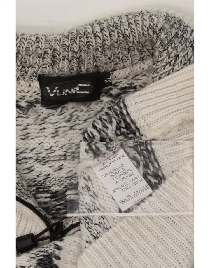 VINTAGE Mens Zip Neck Jumper Sweater XL White Fair Isle Acrylic Vintage Vintage and Second-Hand Vintage from Messina Hembry 