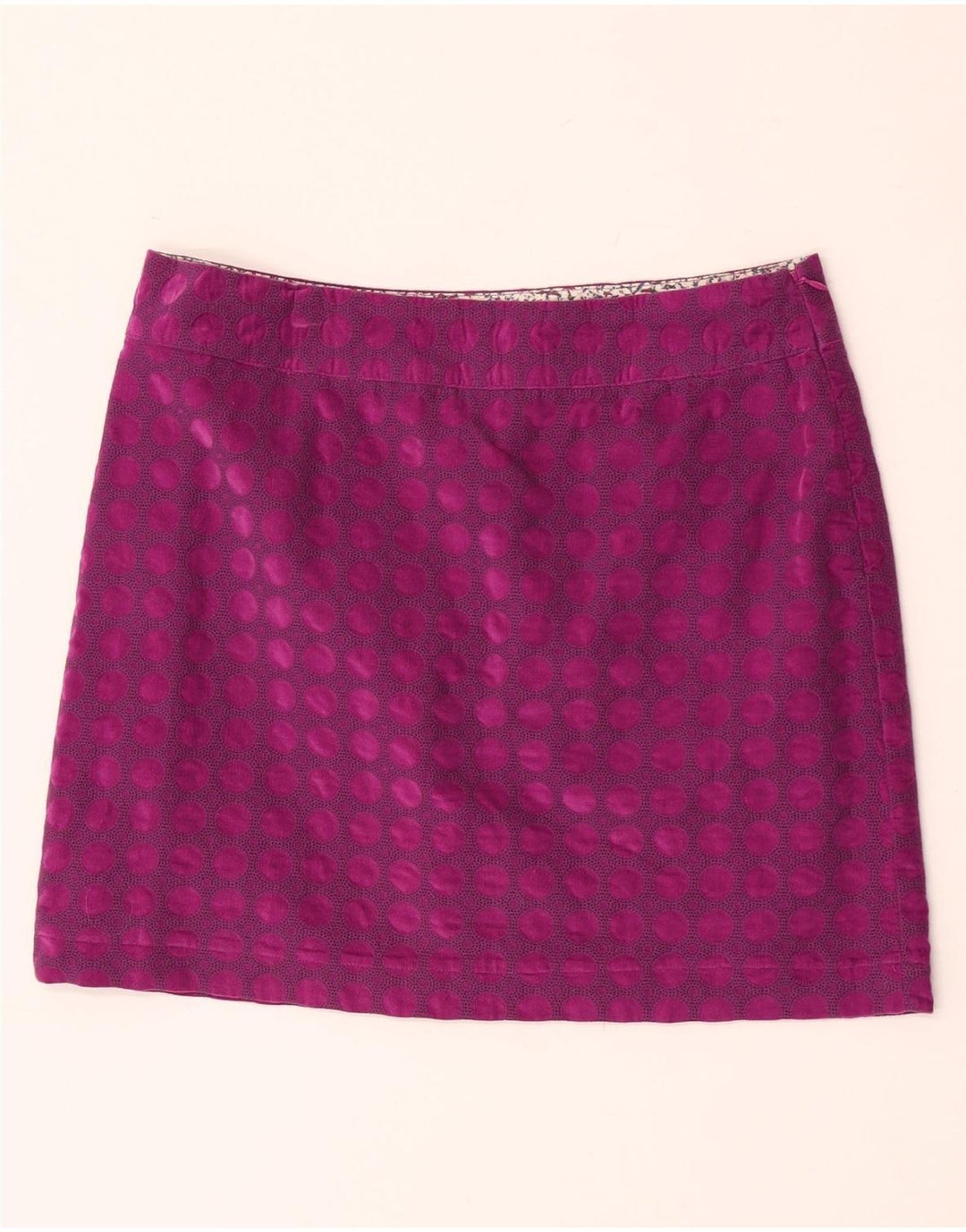 Mini saia feminina White Stuff UK 12 médio W32 algodão geométrico roxo