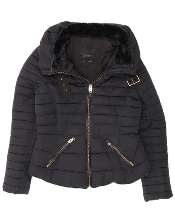 Jaqueta acolchoada feminina Zara UK 12 poliéster azul marinho médio