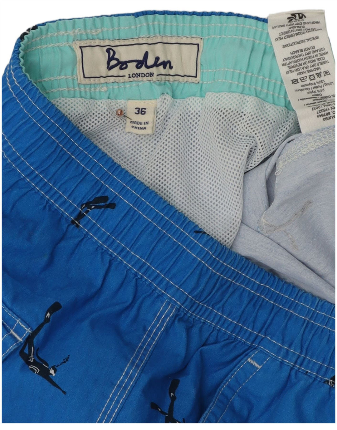 Shorts de natação masculino BODEN gráfico grande azul poliéster