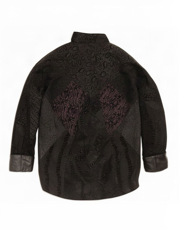 Jaqueta de couro feminina Yessica UK 18 XL preta com estampa animal